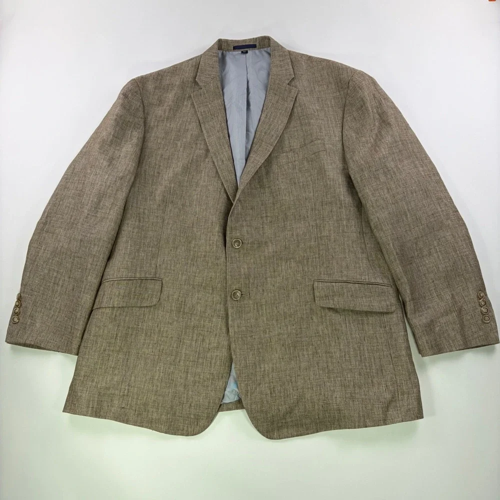 Jos a Bank 1905 Blazer Mens 46R Brown Linen Herringbone Tailored Fit Sport Coat